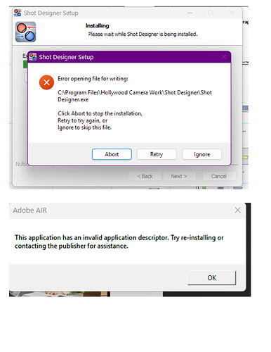 shot designer errors